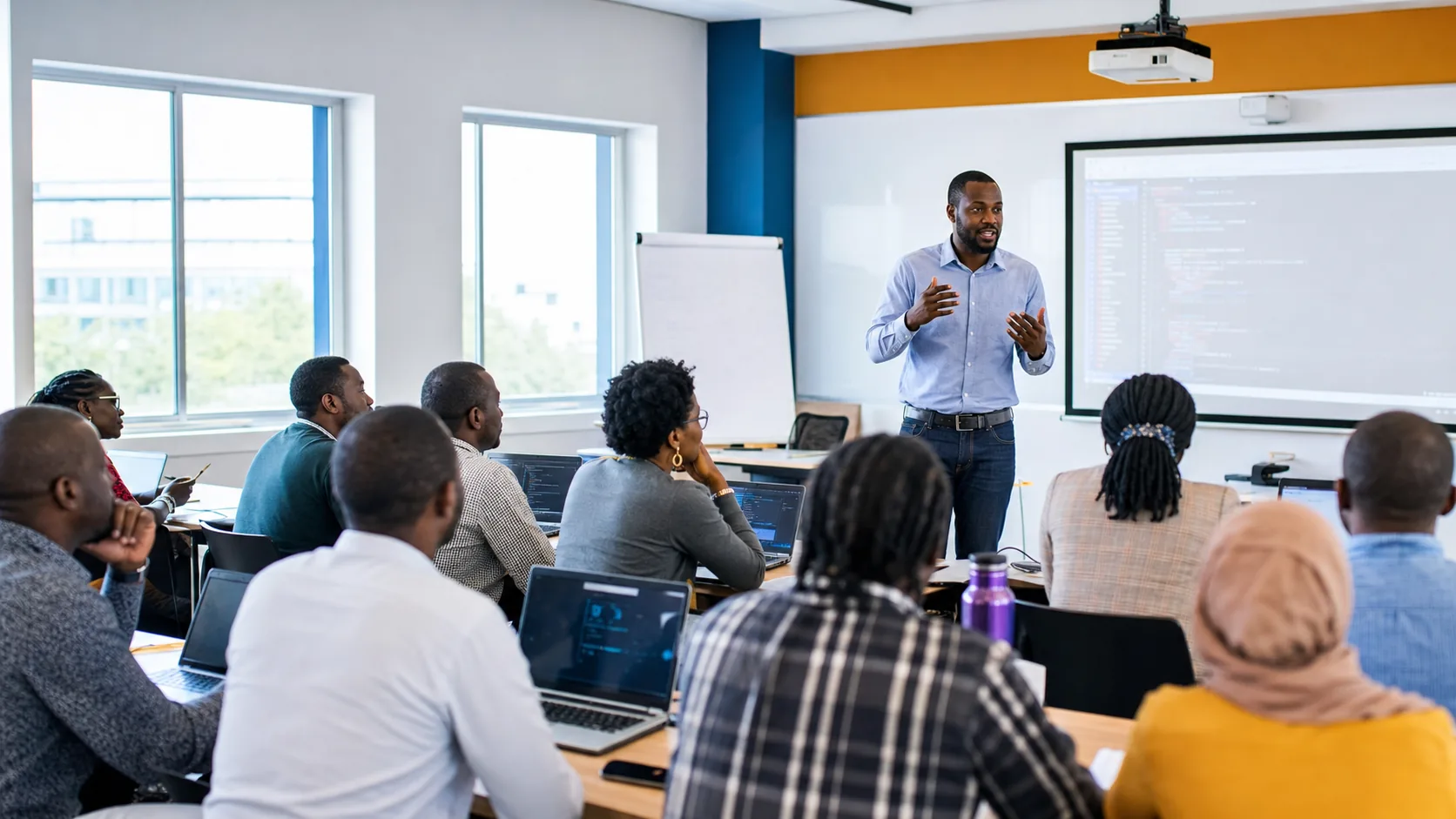 Instructor leading an African technology workshop
